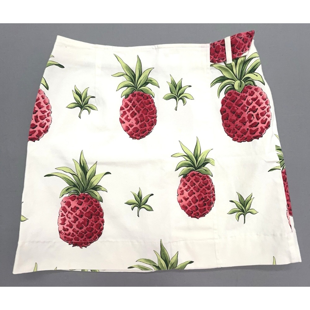Talbots Skirt 4/6 White Pink Pineapple Cotton Stretch Coastal Preppy Tropical